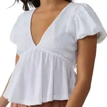 Free People Smocked Open Back Peplum Cotton Top