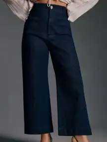 Anthropologie The Colette Maeve Sparkle Denim Cropped Wide Leg Jeans Size 32