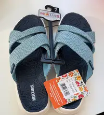 NWT Muk Luks Sassy Crossover Slides Turquoise Size 7‎ Slip-on Sandals