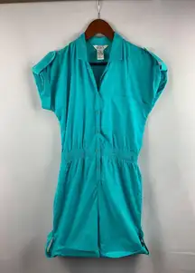 Heres A Hug Womens Turquoise Cotton Button-Up Romper Size M