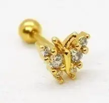 Gold Butterfly Stud – Rhinestone Cartilage or Lobe Piercing, Dainty Jewelry