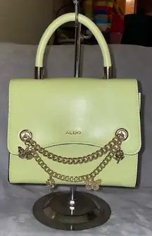 Aldo NWT Lime Green Top Handle Satchel/Crossbody Bag Gold Chain Charms Butterfly