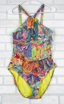 $125 Bleu Rod Beattie Paisley Halter One Piece Swimsuit Women's Size 12 NWT