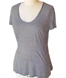 TORY BURCH Black & White Striped Tee Shirt Gold Tag Summer Top ~ Women's MEDIUM