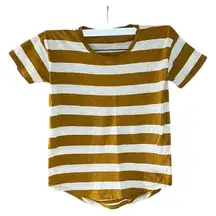 Madewell TShirt Women's Cotton White Yellow Striped Crew Neck ShortSleev…