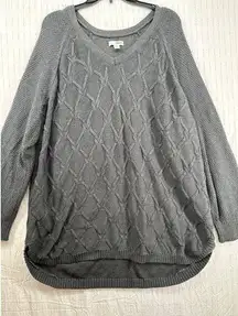 Sonoma  Size 3X Gray Cable Knit Pullover Sweater V-Neck High-Low Hem Cotton Blend