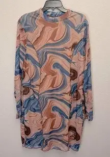 SHEIN Long Sleeve Sheer Marbled Dress with Liner
