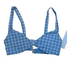 Jonathan Simkhai Astrid Bikini Top Adriatic (Blue White Plaid) Gingham M New