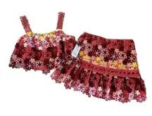 Saylor Vero Pink Multicolor Floral Embroidered Lace Top and Skirt Set Size Small