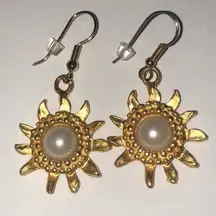 Express Brand Satin Soft Gold Tone Faux Pearl Sun Boho Pierced Earrings
