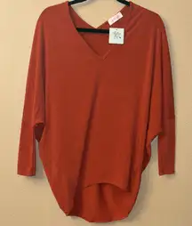 NEW! Jess Lea MEDIUM Rust V-Neck Dolman Sleeve Draped Top Soft Textured Blouse