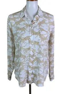 Rails Linen Blend Cheetah Print Button Down Shirt Top Small Boho Neutral
