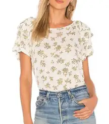 Current/Elliott The Double Ruffle Tee Linen Cotton Pearson Floral 2 - Medium