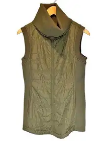 Prana Olive Green Fleece Lined Pullover Quilted Turtleneck Vest - size XS