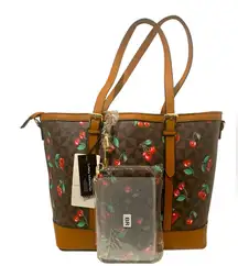 Classic Fashion XL Cherry Print Tote With Matching Wallet