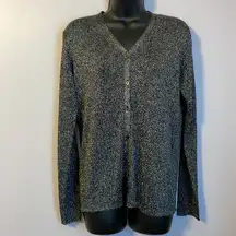 s Knits Black Glittery Silver Button Fromt Cardigan Silk Blend size M