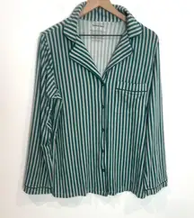 Tommy John Green Striped Women's Pajama Top Long Sleeve Button Down