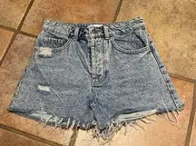 Zara high waist button fly acid washed cut off denim shorts