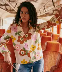 New‎ Sezane Cotton Angelique Shirt in Sol Print Sz 34