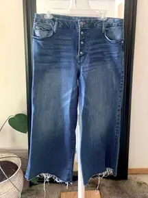 Time & Tru Blue High Rise Button Down Stretchy Cropped Jeans