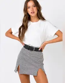 MOTEL Zida Black & White Houndstooth Plaid Fitted Short Mini Zida Skirt - S