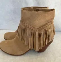 y2k‎ Gianni Bini Women's Suede Fringe Ankle Boots Size 8M Tan Brown Western