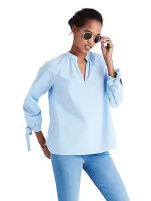 Madewell Light Blue & White Striped Tie-Sleeve Peasant Popover Blouse Top