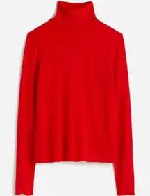 Madewell Top Womens Wool-Blend Turtleneck Long-Sleeve Tee Red Size L‎ NEW