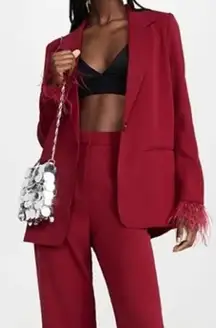 WAYF Romee Red Feather Trim Blazer NWT Sz. XS