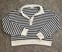 Blu Pepper Striped Collared Pullover Sweater Women’s M Navy White