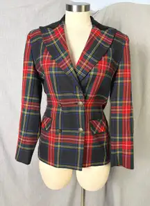 The Works Saks Fifth Ave Wool Tartan Blazer & Skirt Suit Set 4 Y2K