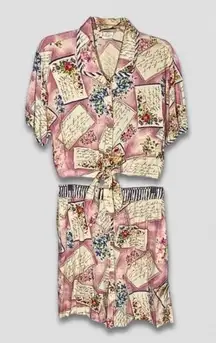Vintage Kathie Lee Floral Rayon Blouse and Shorts Set Pink Large