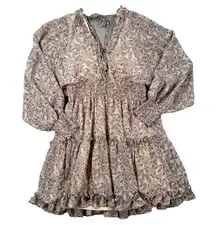 Love ya Bunches Floral V-Neck Long Sleeve Mini Dress Size Medium Ruffle Purple