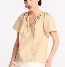 J.Crew Tan Poplin Short Sleeve Cinched Keyhole Neck Blouse Size Medium