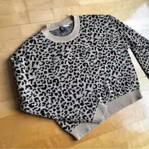 Cropped Leopard Print Sweater, Tan, Black, Size S