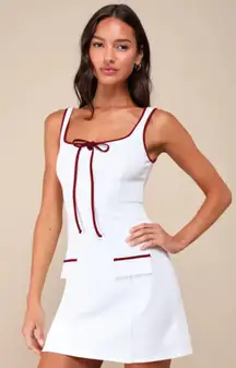 Lulus Cutest Allure Ivory Bow Square Neck Sleeveless Mini Dress