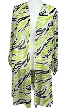 NWT Multiples Going Green Sheer Open Front Zebra Cardigan Large