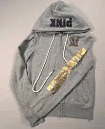 VS Pink MLB Brewers Hoodie Medium Gray Zip Rhinestone Script Milwaukee Rare