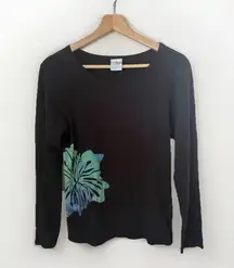 Crazy Shirts Hawaiiian Floral Tee Black Long Sleeve Tropical Casual T-Shirt Lg