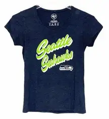 Seattle Seahawks T-Shirt Womens Small Blue Green NFL Short Sleeve Scoop Neck '47