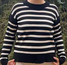 T Tahari Black and Cream Striped Sweater