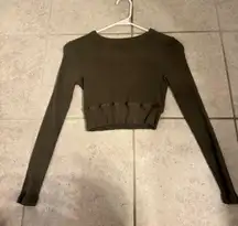 Dark Green Long Sleeve Crop Top