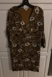 Garnet Hill Floral Print Viscose Dress Long Sleeve Brown‎ White Womens XL