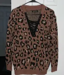 Love Tree Brown Leopard V-Neck Sweater