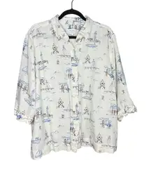 CJ Banks Vintage Top Size 2X Novelty Boat Ship Boxy‎ Button Front Collared