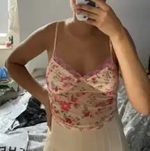 Y2k floral mesh cami bustier top with lace trim (Size S)