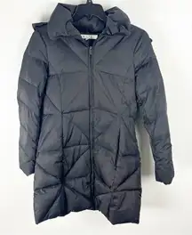 KENNETH COLE Black Down Feather Filled Faux Fur Hoodie Puffer Trench Coat Medium