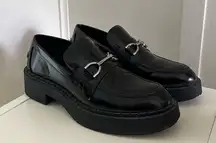Zara Lug Sole Horse Bit Patent Loafers Womens 7.5 Black