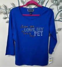 ❤️Karen Scott “Love Me Love My Pet” embellished top Sz M NWT CLEARANCE