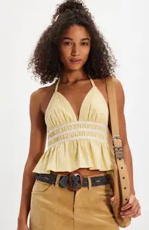 NWT free people Nara halter top tie back Italian straw - cream/white sz Large